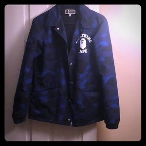 Bathing ape blue camp coach jacket